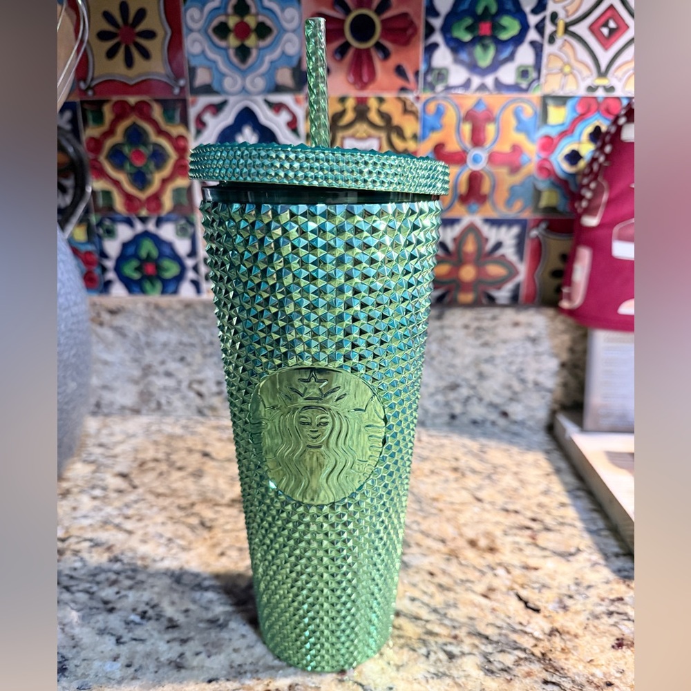 Starbucks Green Metallic Chrome Studded Tumbler
